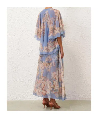 Zimmermann Womens Teal Blue Botanical Cascadian Flared-panels Cotton And Silk Maxi Dress Xl In Multi