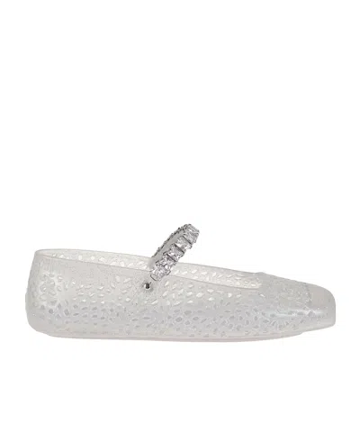 Jimmy Choo Clear Jelly Ballerina Flats With Crystal Embellishment In White