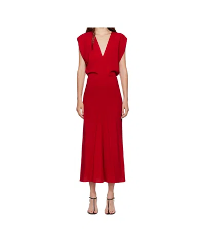 St Agni Plunge Draped Crepe Maxi Dress In Red