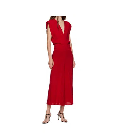 St Agni Plunge Draped Crepe Maxi Dress In Red