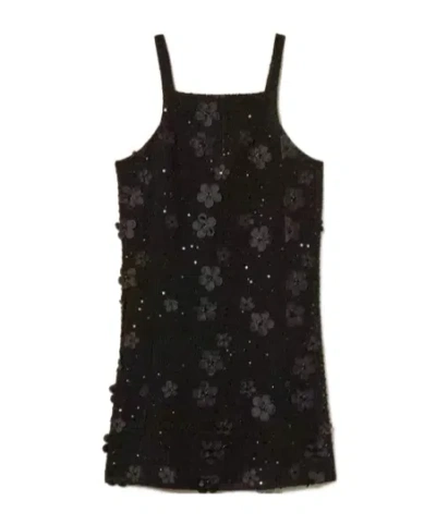 Twinset Floral-embellished Dress In Black
