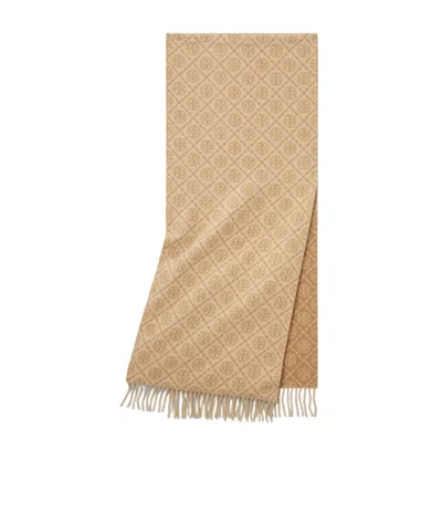 Tory Burch T Monogram Printed Fringed Scarf In Pattern