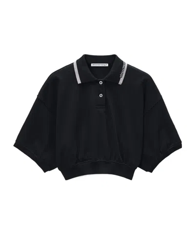 Alexander Wang Women Cropped Cotton Polo Shirt In Black
