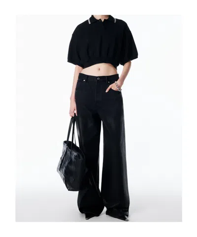 Alexander Wang Women Cropped Cotton Polo Shirt In Black