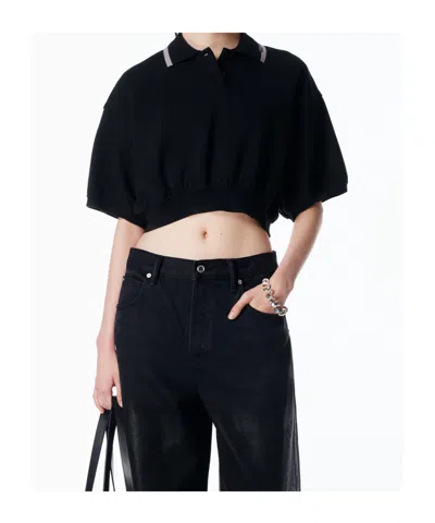 Alexander Wang Women Cropped Cotton Polo Shirt In Black