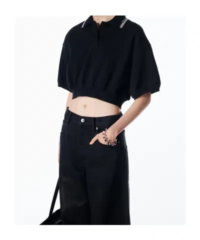 Alexander Wang Women Cropped Cotton Polo Shirt In Black