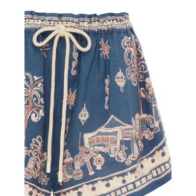 Alemais Acacia Printed Mid-rise Shorts In Blue