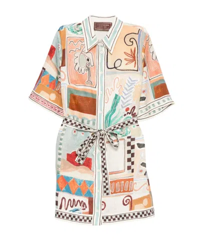 Alemais Michelle Multicolor Mini Dress With Classic Collar And All-over Geometric Motif In Linen Woman