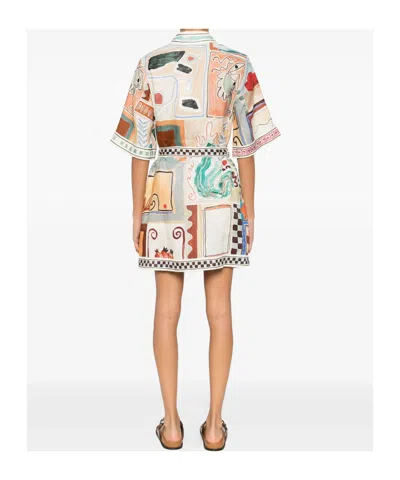 Alemais Michelle Multicolor Mini Dress With Classic Collar And All-over Geometric Motif In Linen Woman