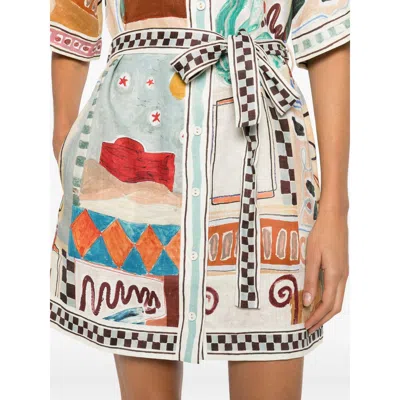 Alemais Michelle Multicolor Mini Dress With Classic Collar And All-over Geometric Motif In Linen Woman