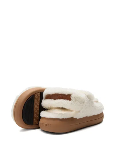 Moon Boot Shearling Sandals Flat Sole Open Toe In Neutral