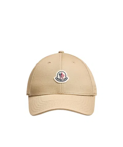 Moncler Beige Baseball Cap With Embroidered Logo In Brown