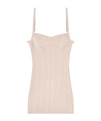 Diesel M-zandra Beige Mini Dress With Spaghetti Straps And Ribbed Knit In Viscose Blend Woman In White