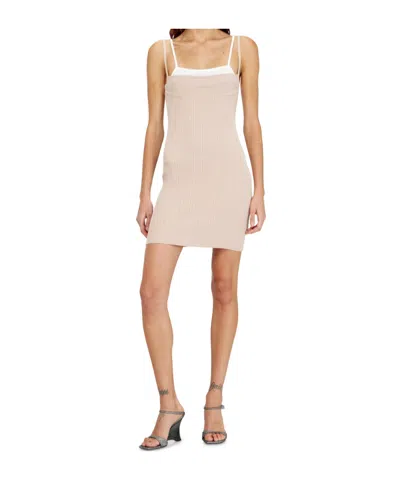 Diesel M-zandra Beige Mini Dress With Spaghetti Straps And Ribbed Knit In Viscose Blend Woman In White