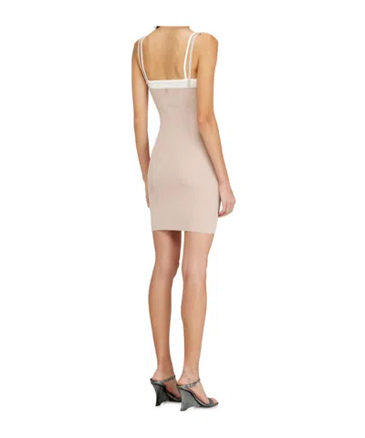 Diesel M-zandra Beige Mini Dress With Spaghetti Straps And Ribbed Knit In Viscose Blend Woman In White