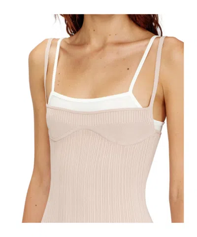 Diesel M-zandra Beige Mini Dress With Spaghetti Straps And Ribbed Knit In Viscose Blend Woman In White