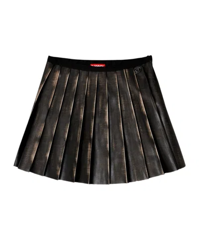 Diesel Short Pleated Skirt With Distressed Effect In Animal Print
