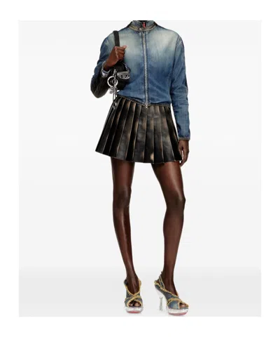 Diesel Short Pleated Skirt With Distressed Effect In Animal Print