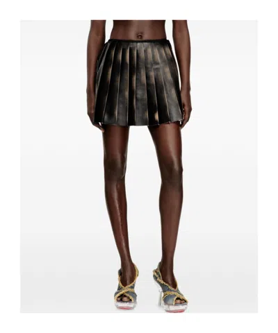 Diesel Short Pleated Skirt With Distressed Effect In Animal Print