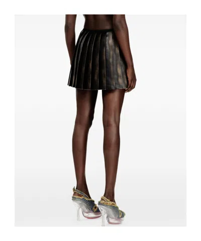 Diesel Short Pleated Skirt With Distressed Effect In Animal Print