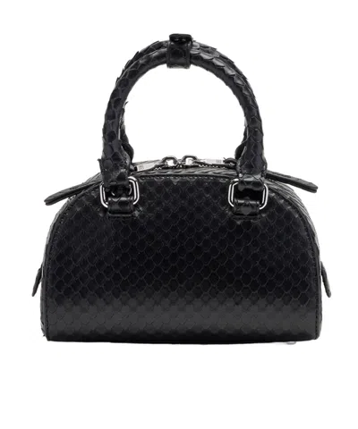 Diesel 1dr Dome-mini Bowling Bag In Snake-effect Leather In Black