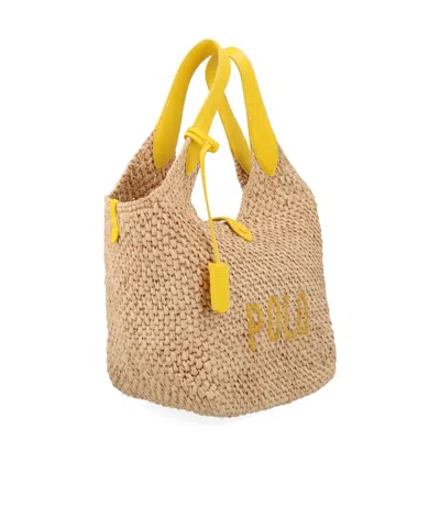 Polo Ralph Lauren Polo Play Raffia And Leather Tote Bag In Yellow