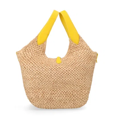 Polo Ralph Lauren Polo Play Raffia And Leather Tote Bag In Yellow