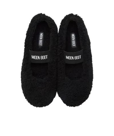Moon Boot Mb Shearling Ballet Flats In Black Shearling