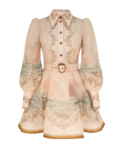 Zimmermann Womens Sunset Rebellion Marine Puffed-sleeves Linen And Silk Mini Dress Xs In Neutral