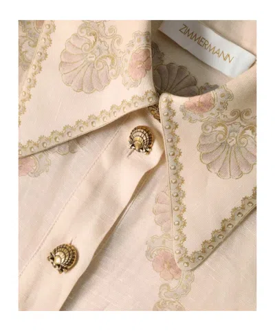 Zimmermann Womens Sunset Rebellion Marine Puffed-sleeves Linen And Silk Mini Dress Xs In Neutral