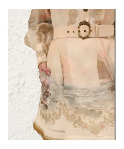 Zimmermann Womens Sunset Rebellion Marine Puffed-sleeves Linen And Silk Mini Dress Xs In Neutral