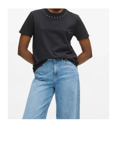 Karl Lagerfeld Stud-embellished Crew-neck T-shirt In Black