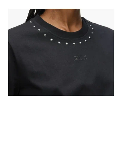 Karl Lagerfeld Stud-embellished Crew-neck T-shirt In Black