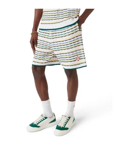 Casablanca Men White Crochet Cotton Tuck Stitch Shorts In Multi