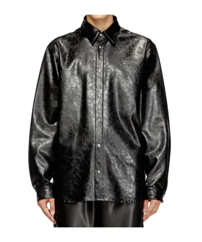 Diesel Textured Shirt With Branded Buttons In Black