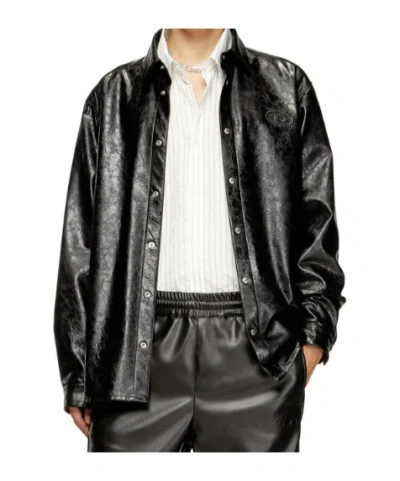 Diesel Textured Shirt With Branded Buttons In Black