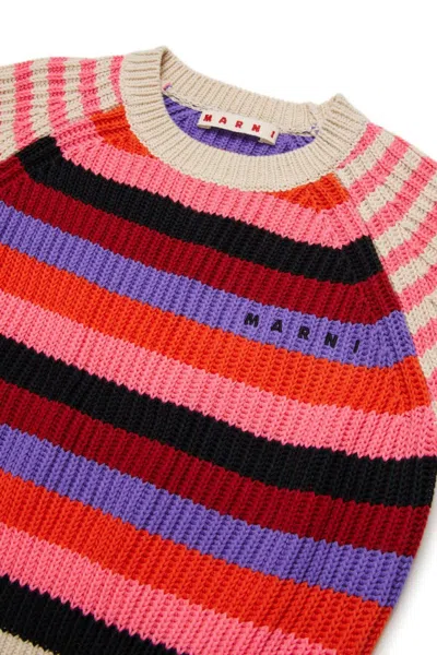 Marni Kids Striped-pattern Knitted T-shirt In Multi