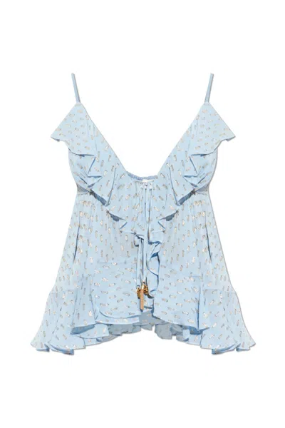 Zimmermann Daylight Ruffled Top In Blue
