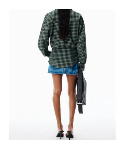 Alexander Wang Long Sleeve Check & Denim Wrap Dress In Green