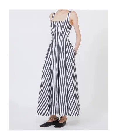Sportmax Fit-and-flare Cotton-poplin Dress With Square Neckline In White