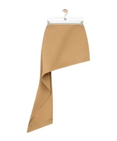 Loewe Womens Beige Draped-side Asymmetric-hem Cotton-blend Mini Skirt In Multi