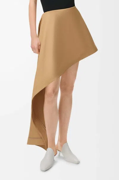 Loewe Womens Beige Draped-side Asymmetric-hem Cotton-blend Mini Skirt In Multi