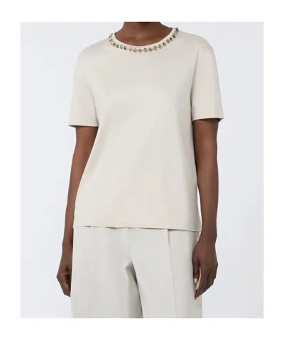 Max Mara Cotton And Modal T-shirt In Neutral