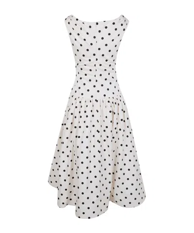 Self-portrait White Dress With All-over Polka Dot And Flared Skirt In Cotton Woman In Orange