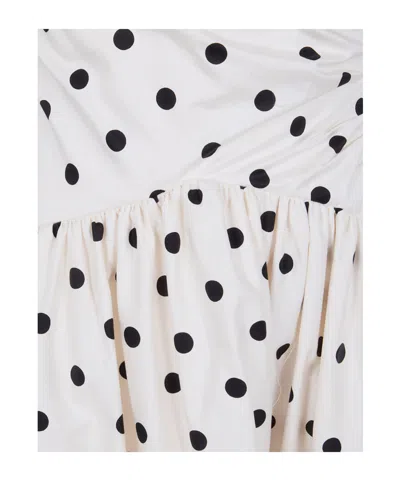 Self-portrait White Dress With All-over Polka Dot And Flared Skirt In Cotton Woman In Orange