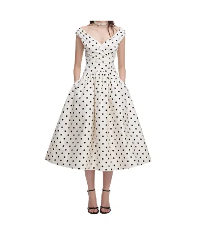 Self-portrait White Dress With All-over Polka Dot And Flared Skirt In Cotton Woman In Orange