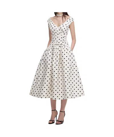 Self-portrait White Dress With All-over Polka Dot And Flared Skirt In Cotton Woman In Orange