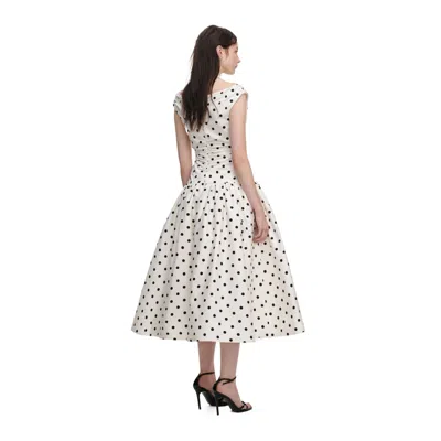 Self-portrait White Dress With All-over Polka Dot And Flared Skirt In Cotton Woman In Orange