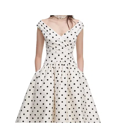 Self-portrait White Dress With All-over Polka Dot And Flared Skirt In Cotton Woman In Orange