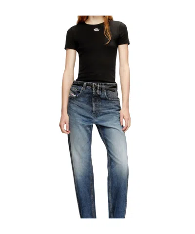 Diesel Slim-fit Stretch Cotton T-shirt With Metallic Oval D Logo In Brown